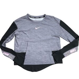 Nike Running Pullover Sweatshirt Womens Medium Gray Black Dri Fit Pocket Med